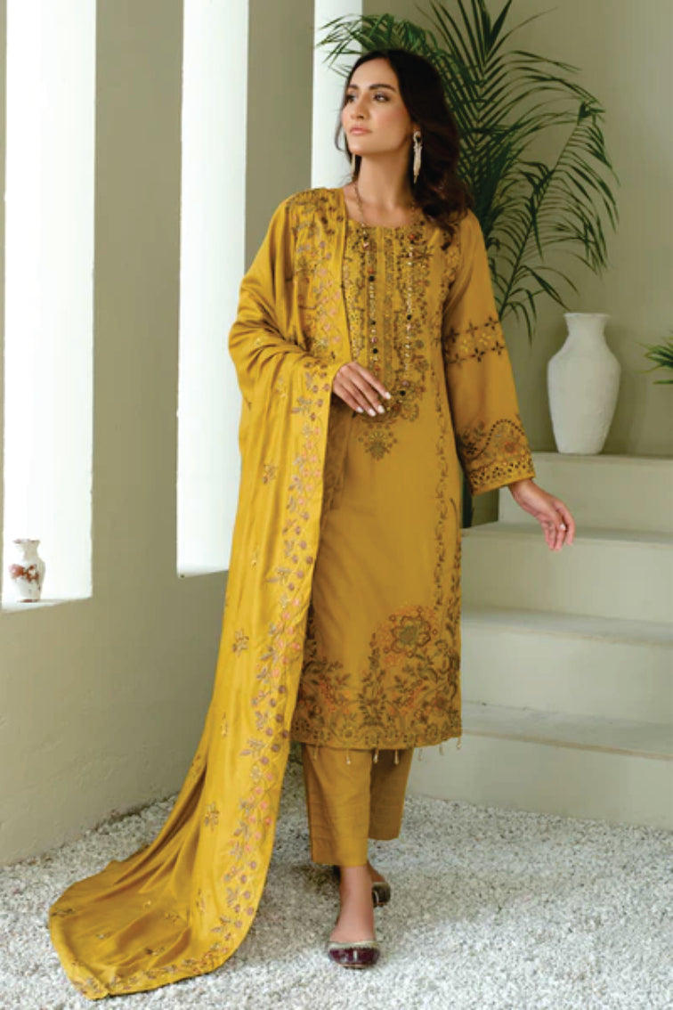 Linen Embroidered Collection By Marjjan ML-247(MUSTARD)