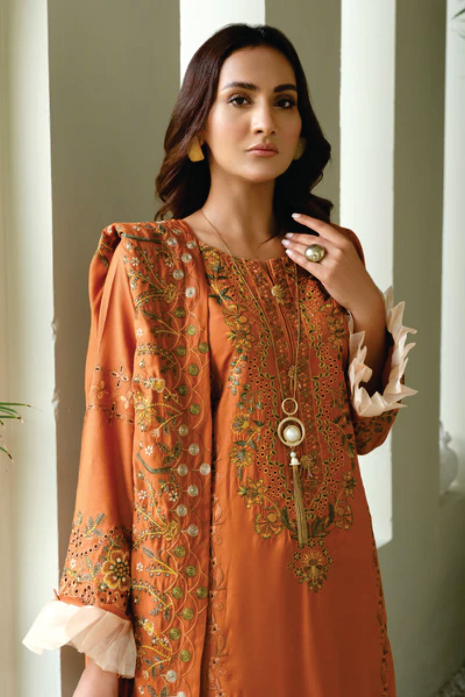 Linen Embroidered Collection By Marjjan ML-247(RUST)