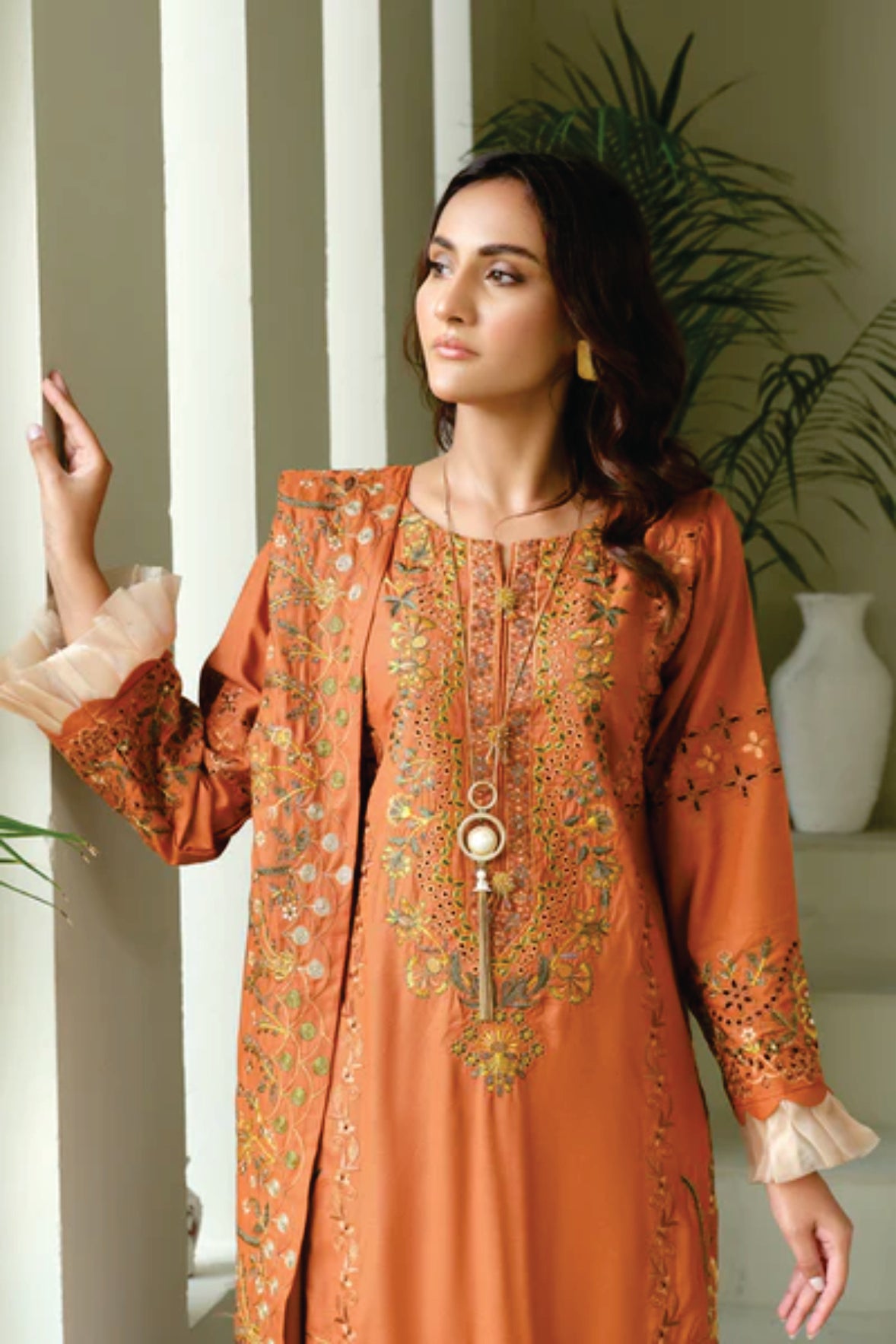 Linen Embroidered Collection By Marjjan ML-247(RUST)