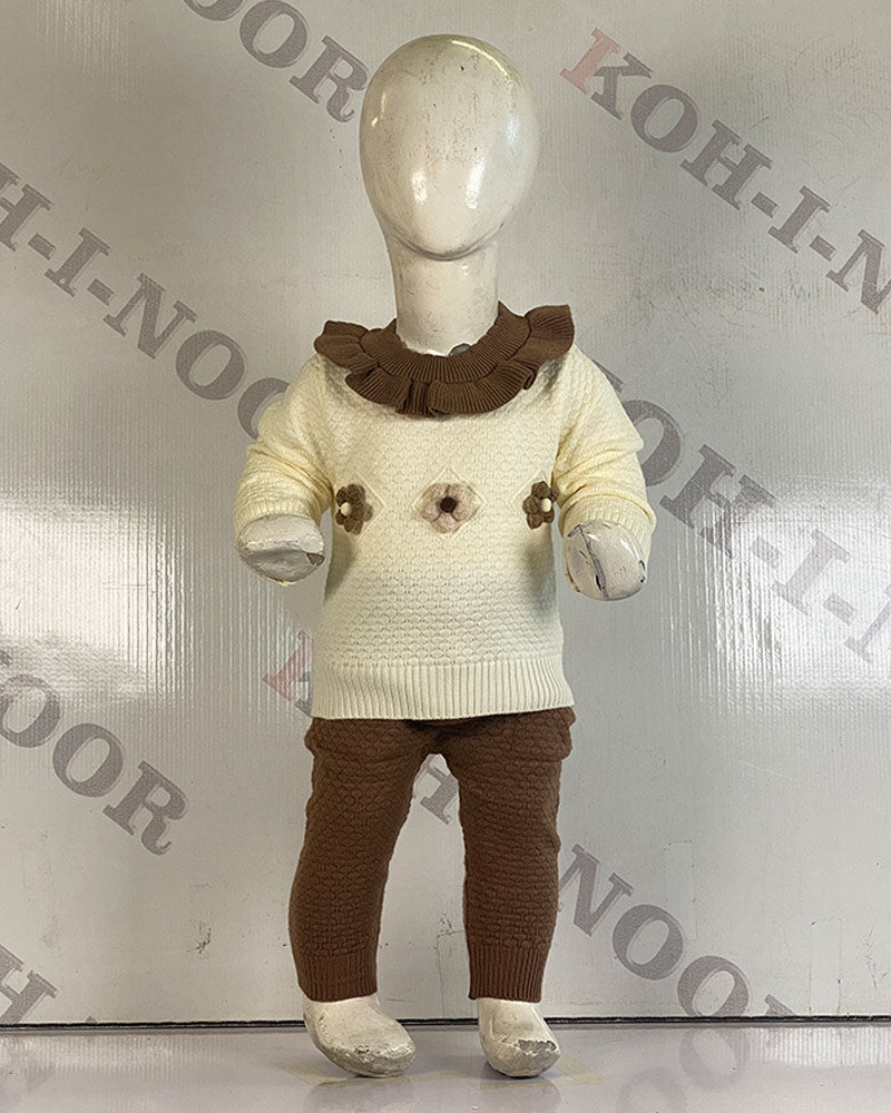 Ruffle Collar Floral Knit Set