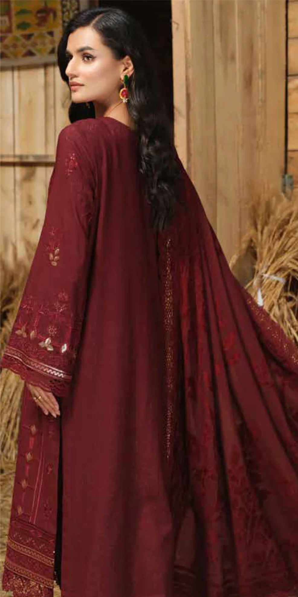 Tehzeeb Embroidered Leather Peach Collection With Embroidered Velvet Jacquard - Winter