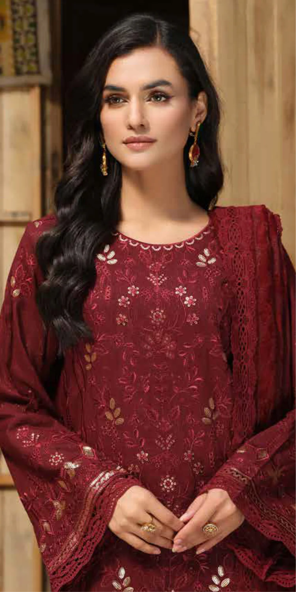 Tehzeeb Embroidered Leather Peach Collection With Embroidered Velvet Jacquard - Winter
