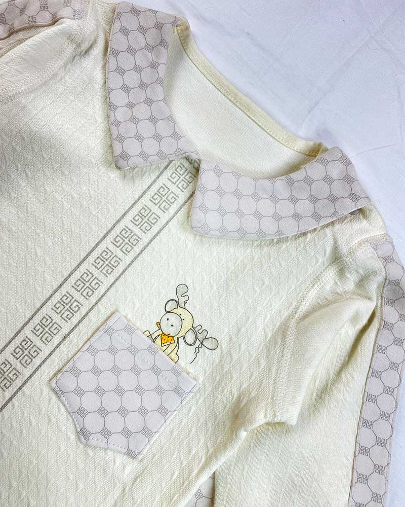 Kids’ Cream & Grey Printed Nightwear Set with Cartoon Motif