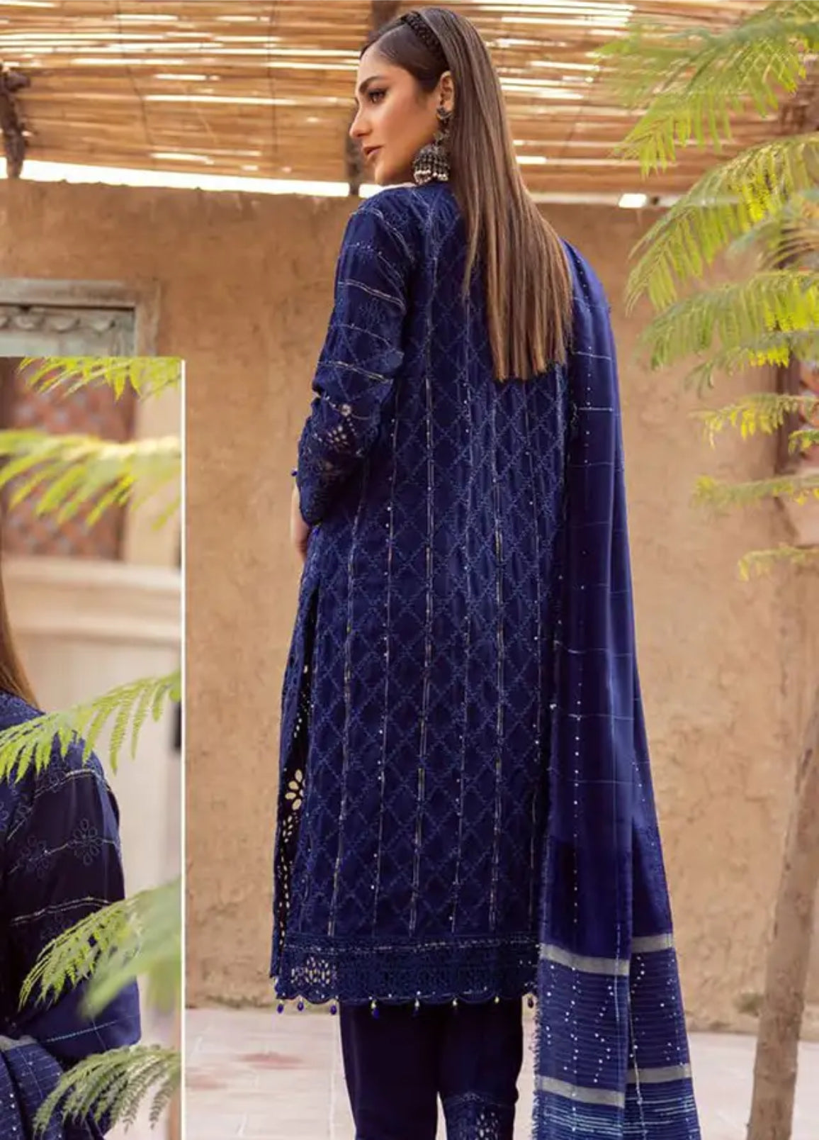 Mahees by Riaz Arts Embroidered Leather Peach Suits Unstitched 3 Piece - Winter Collection
