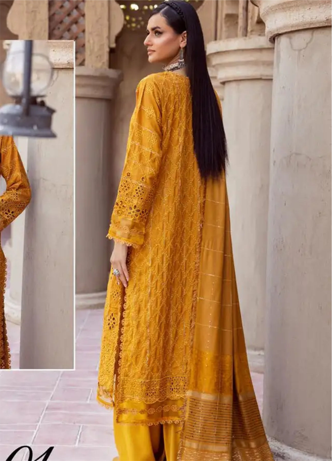 Mahees by Riaz Arts Embroidered Leather Peach Suits Unstitched 3 Piece - Winter Collection