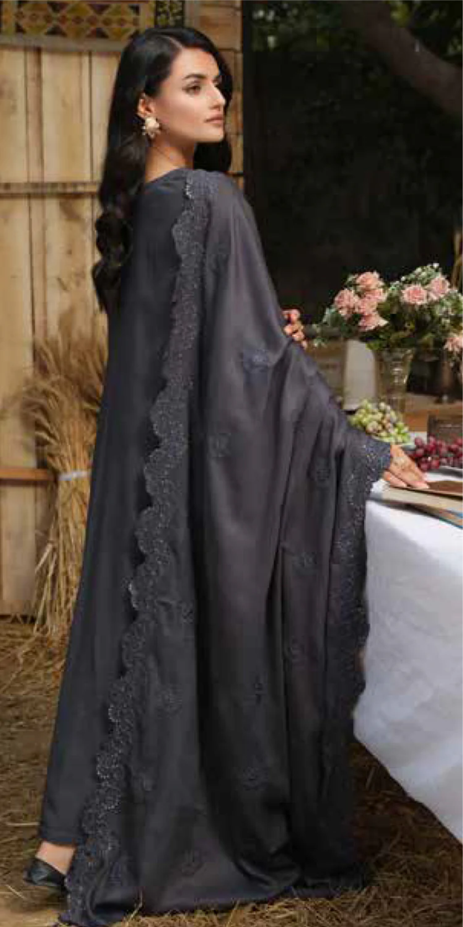 Tehzeeb Embroidered Leather Peach Collection With Embroidered Velvet Jacquard - Winter