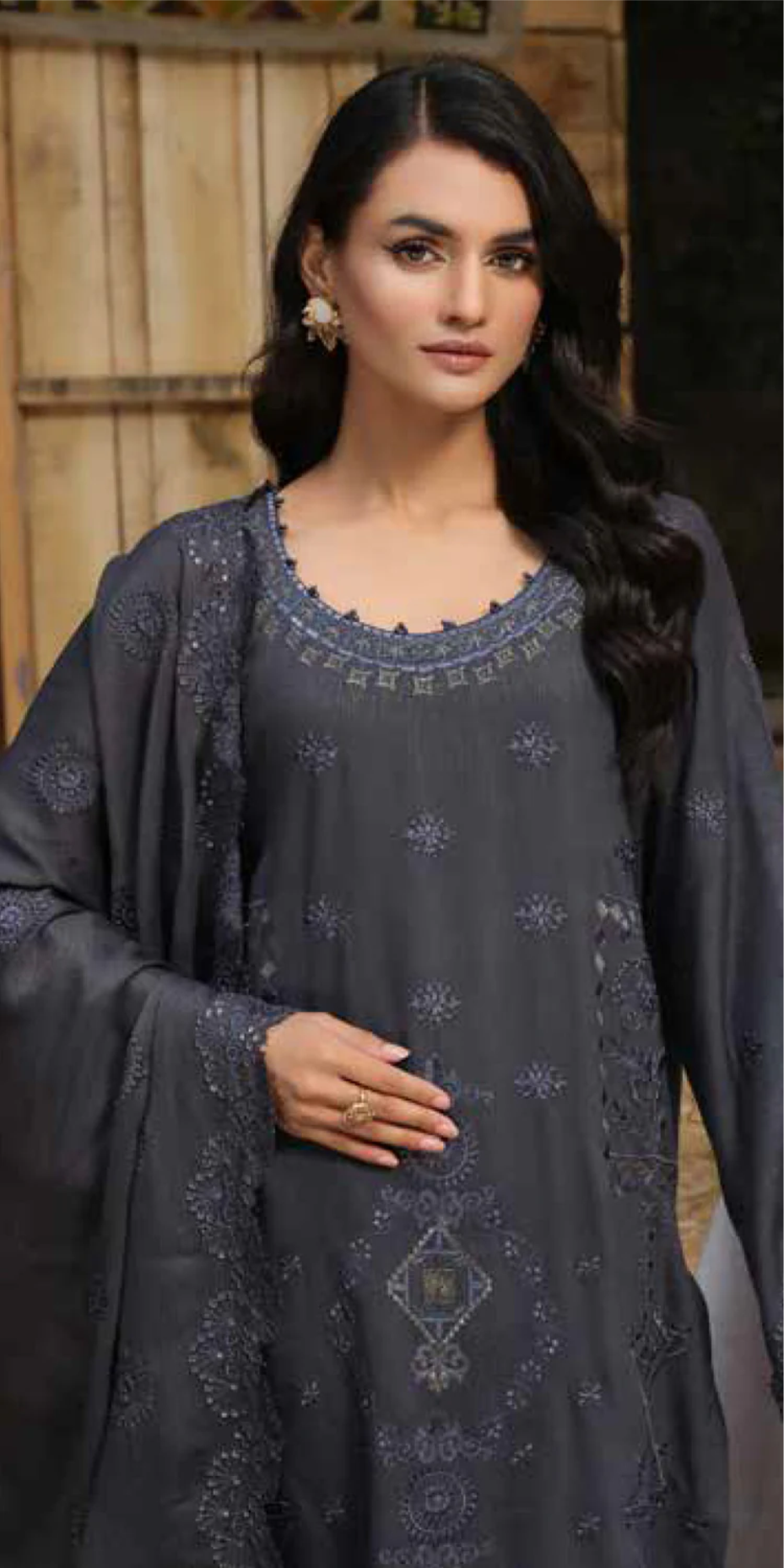 Tehzeeb Embroidered Leather Peach Collection With Embroidered Velvet Jacquard - Winter