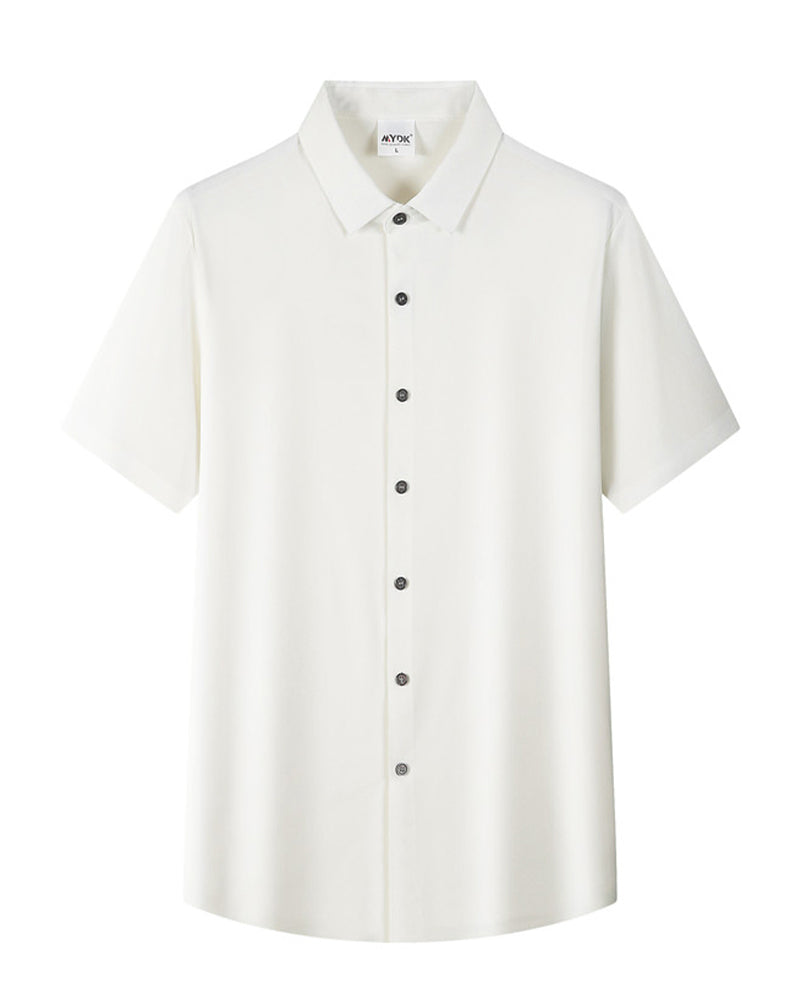 Summer Men Solid Color Short Sleeve Loose Single Breasted Casual Shirt