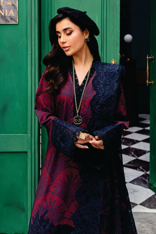 Nureh Embroidered Unstitched Printed Slub Linen Suit - Winter