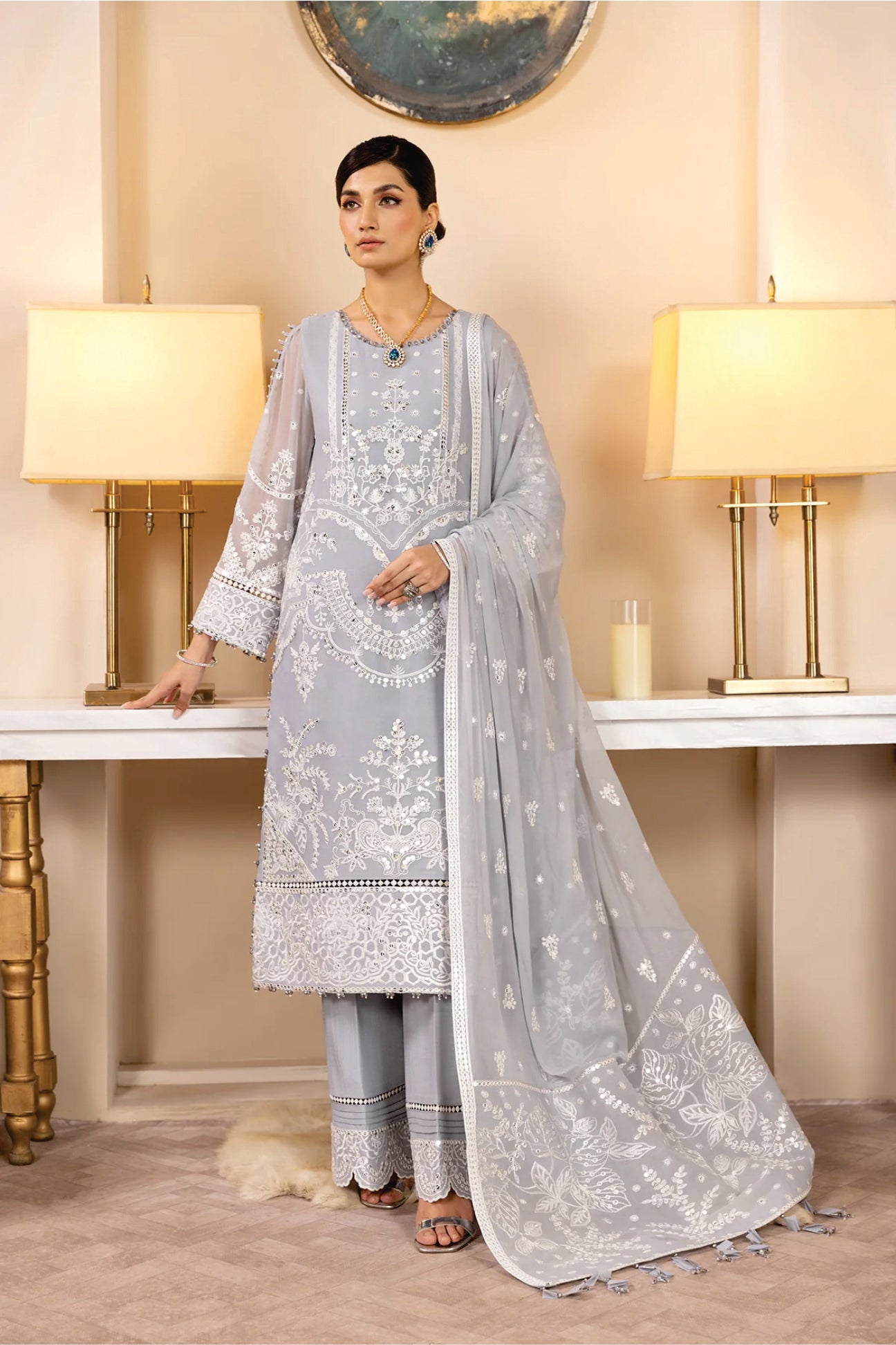 Ladies EMBROIDERED chiffon Suit DHAAGY by Alizeh