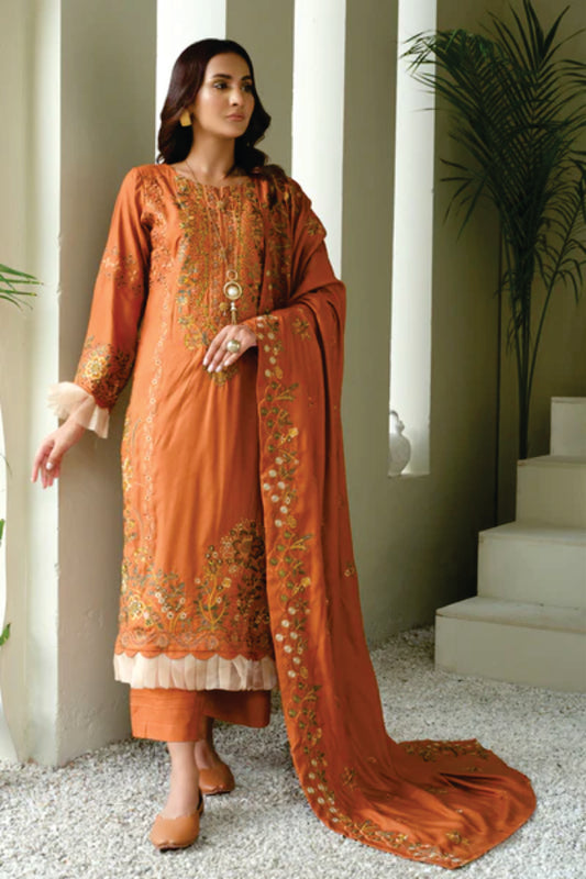 Linen Embroidered Collection By Marjjan ML-247(RUST)