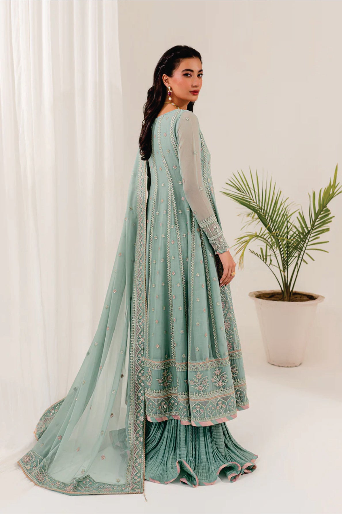 Ladies EMBROIDERED Chiffon Frock Thistle By Farasha