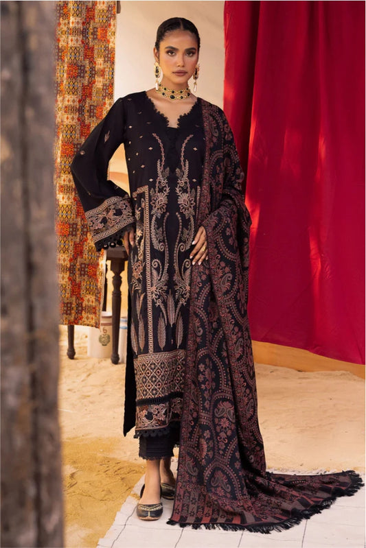 Nureh 3pc EMBROIDERED DHANAK with WOOL SHAWL Suit - Winter