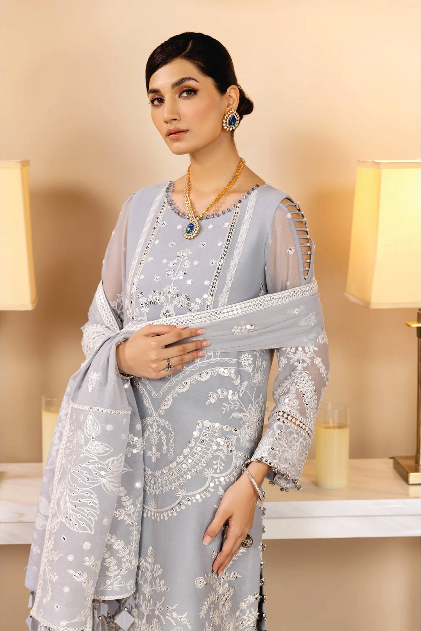 Ladies EMBROIDERED chiffon Suit DHAAGY by Alizeh