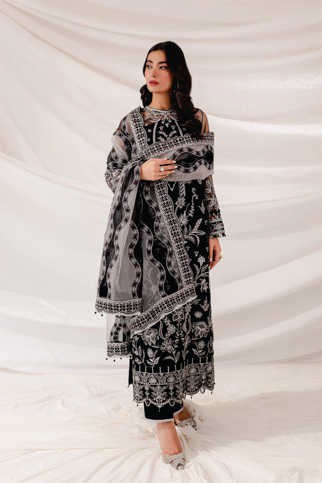 Ladies EMBROIDERED Fancy Suit Black Swan by Farasha