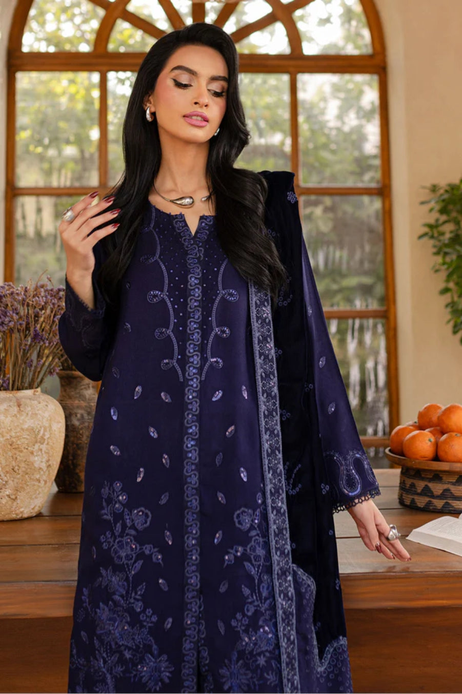 NUREH UNSTITCHED VELVET SHAWL SUIT - WINTER