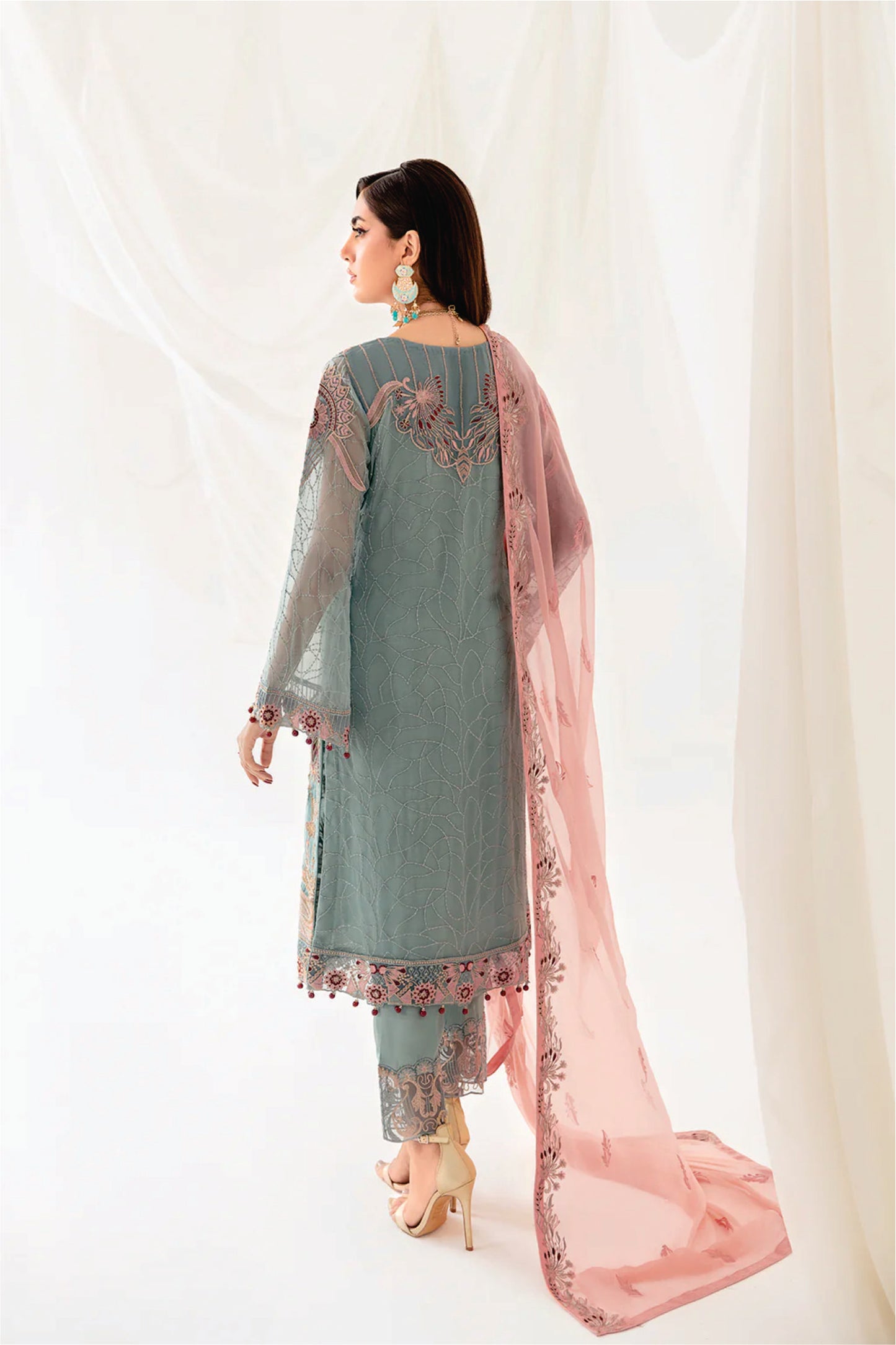 Ladies EMBROIDERED Chiffon Suit RANGOON by Ramsha