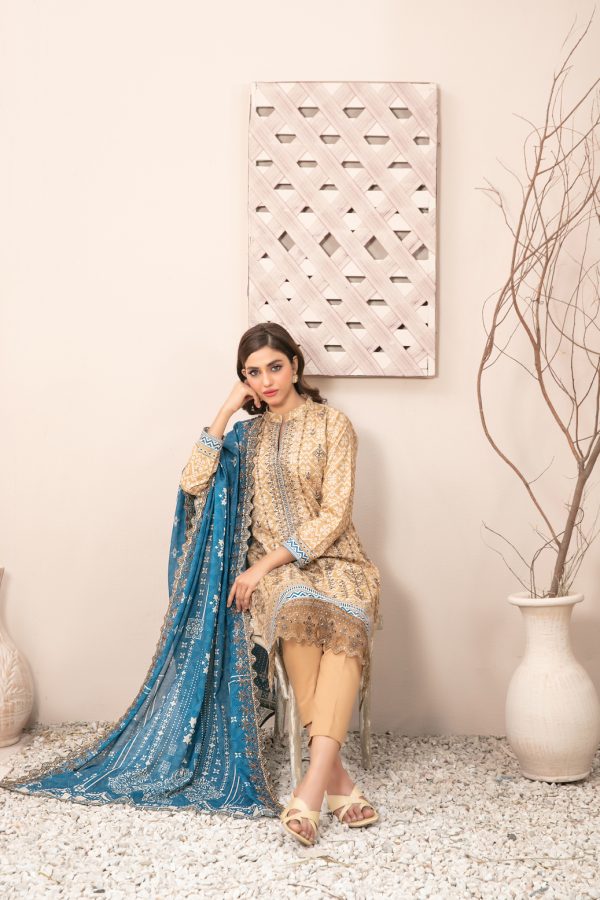 Ladies Unstitched Embroibered Lawn Suit by Tawakkal Fabrics