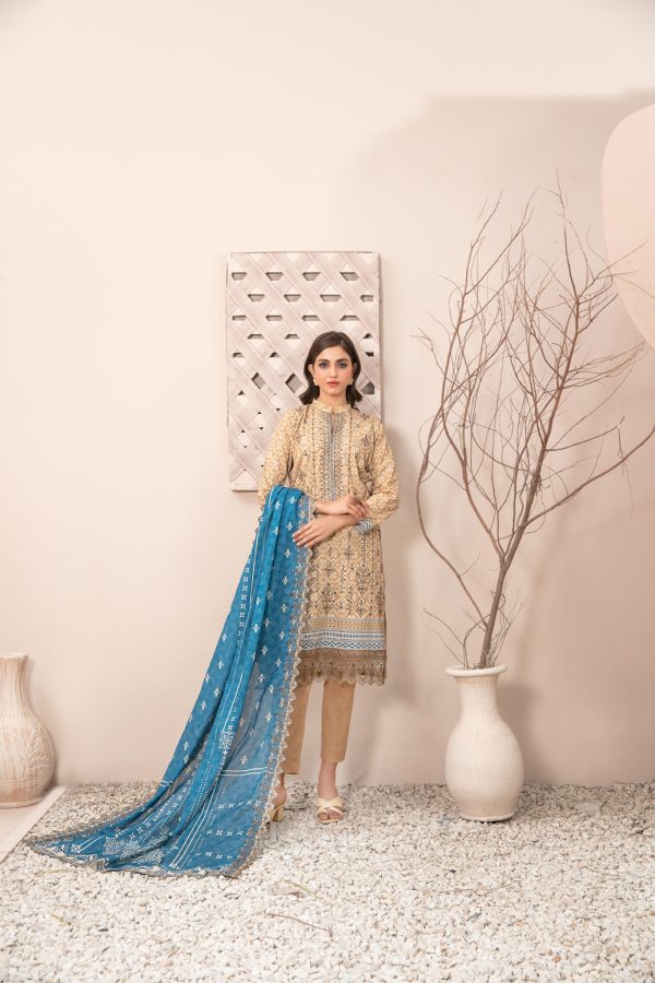 Ladies Unstitched Embroibered Lawn Suit by Tawakkal Fabrics