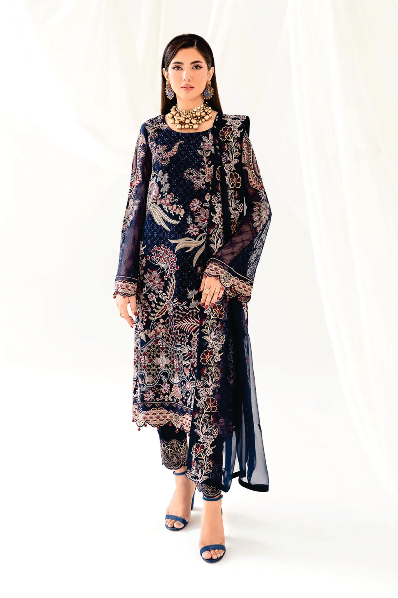 Ladies EMBROIDERED Chiffon Suit RANGOON by Ramsha