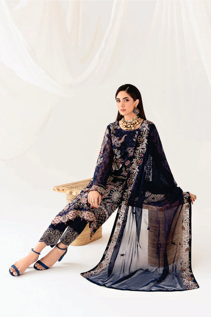 Ladies EMBROIDERED Chiffon Suit RANGOON by Ramsha