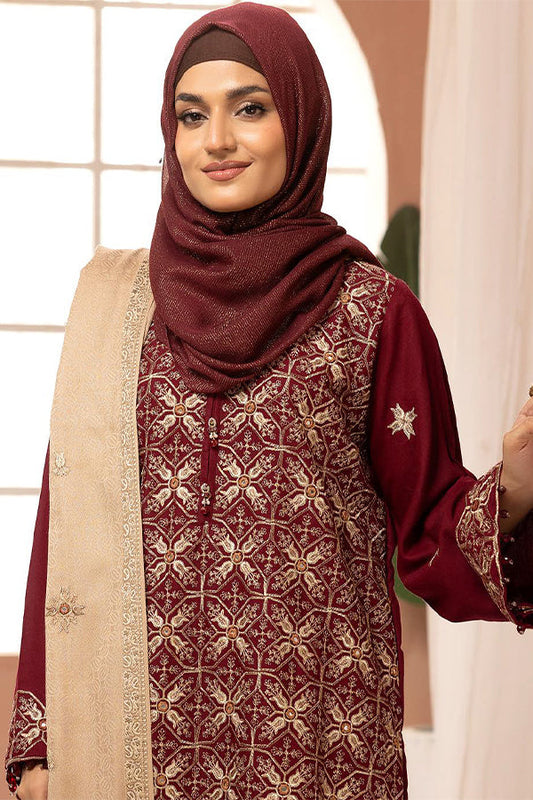 Gul e Zarki 3pc Embroidered Whool Touch Pashmina with Kingarri Shawl by Riaz art