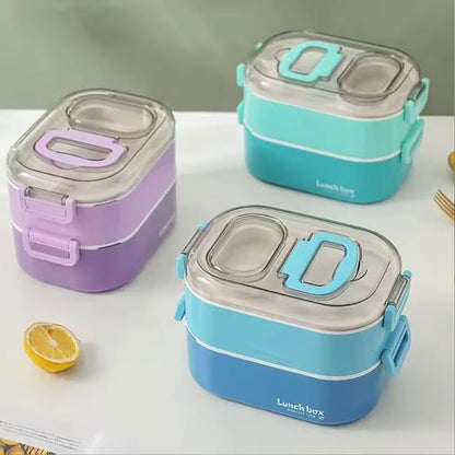 Colorful Double-Layer Lunch Box with Mobile Stand – Smart &Stylish!