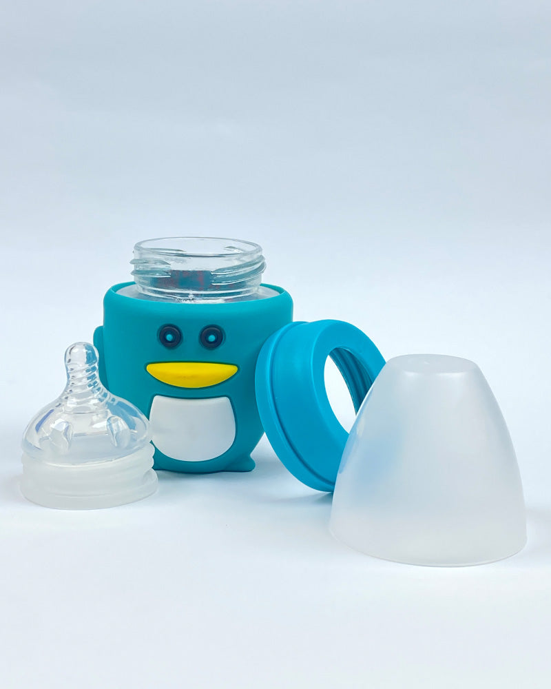 Baby Glass Feeder With Beautiful Silicone Cover - 120ml