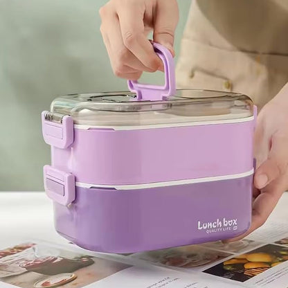 Colorful Double-Layer Lunch Box with Mobile Stand – Smart &Stylish!