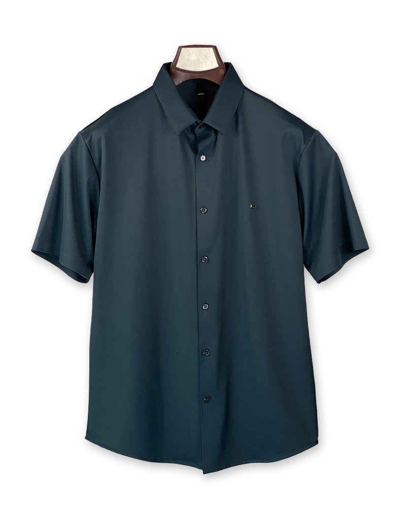 Summer Men Solid Color Short Sleeve Loose Single Breasted Casual Shirt