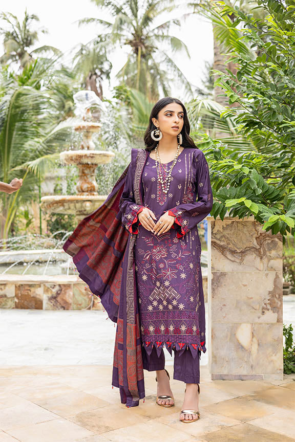 Dr.Haris Embroidered Doriya 3 piece suit With Fancy Shawl - Winter