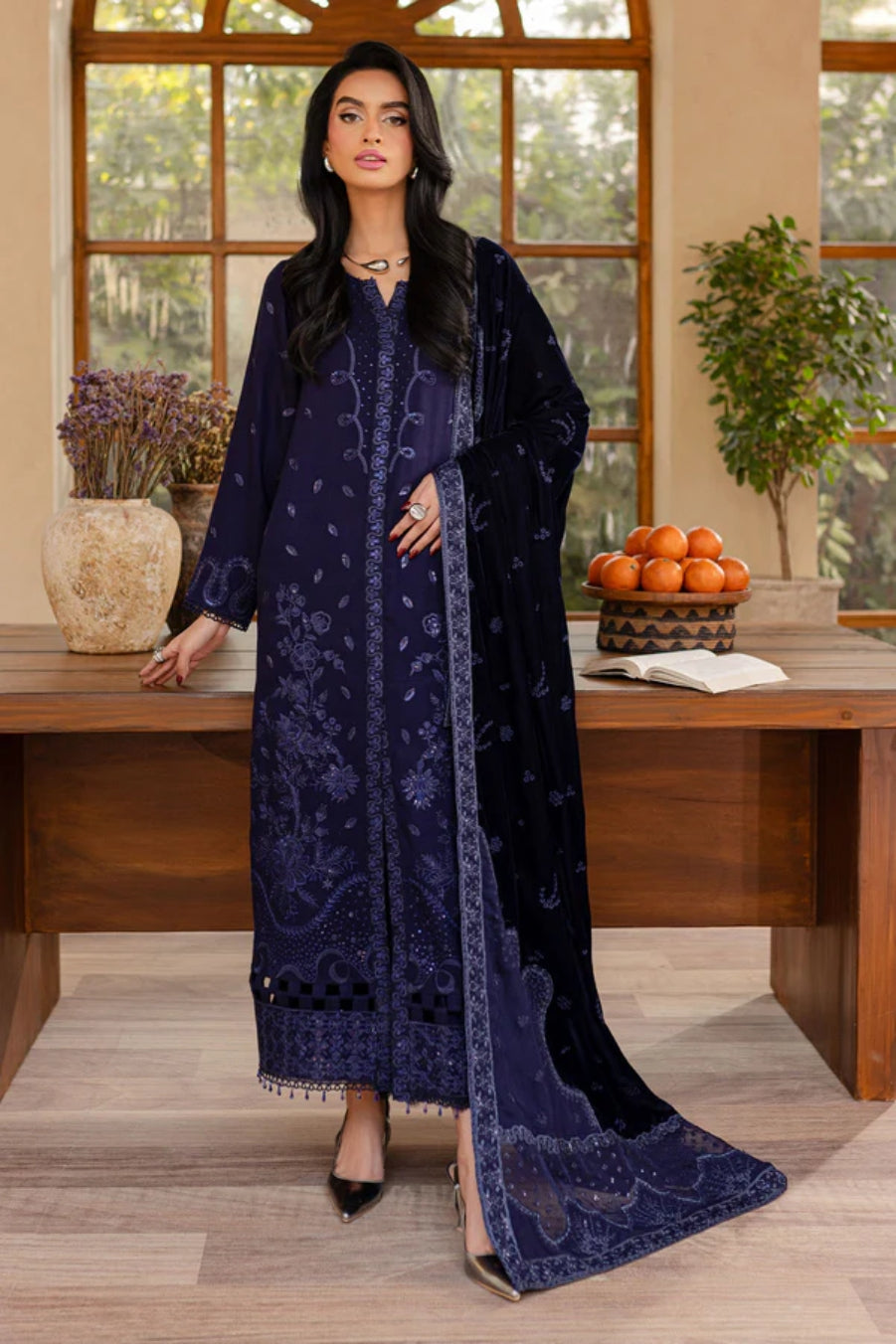 NUREH UNSTITCHED VELVET SHAWL SUIT - WINTER