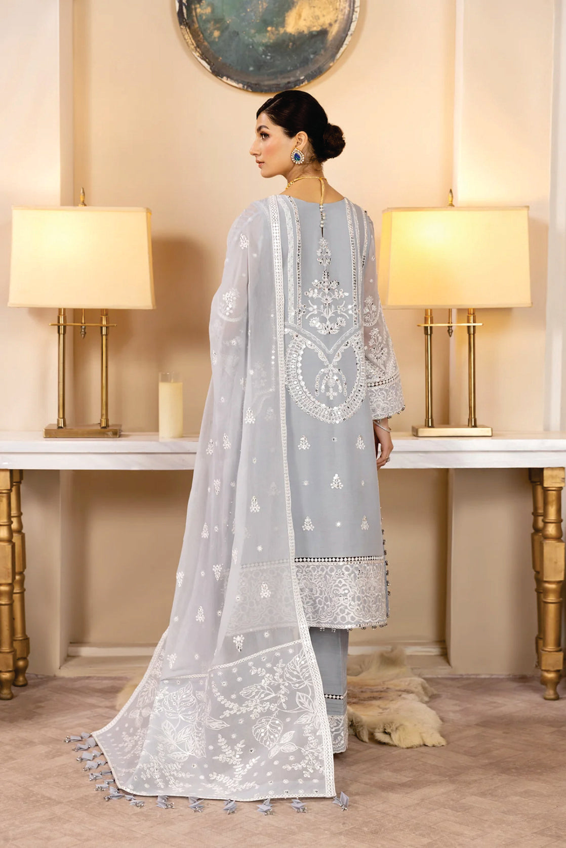 Ladies EMBROIDERED chiffon Suit DHAAGY by Alizeh