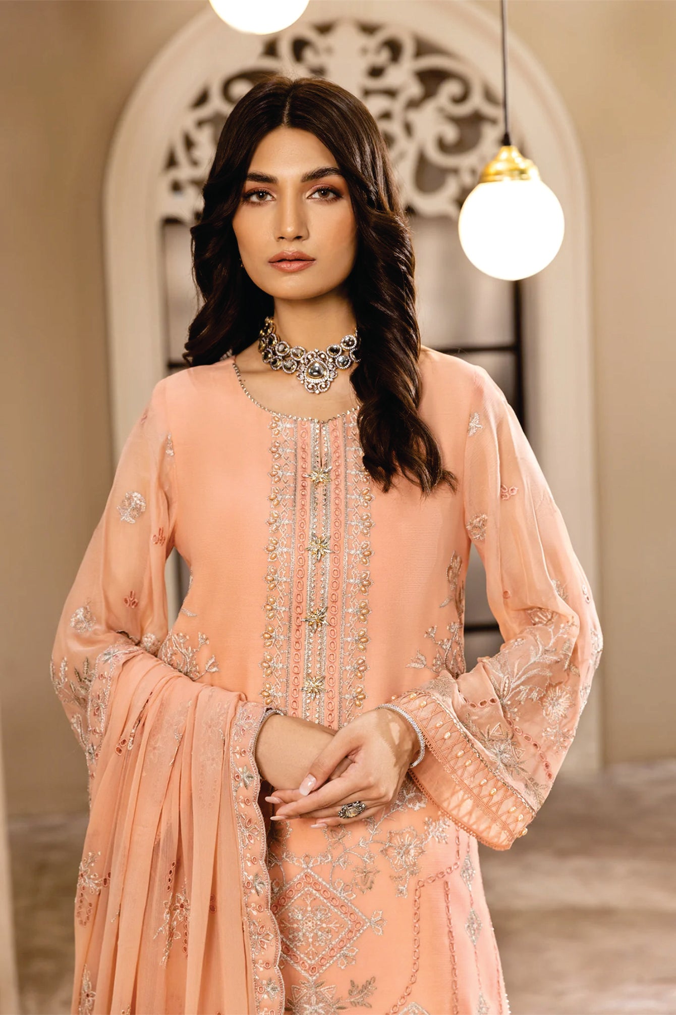 Ladies EMBROIDERED Chiffon Suit Dhaagy by Alizeh