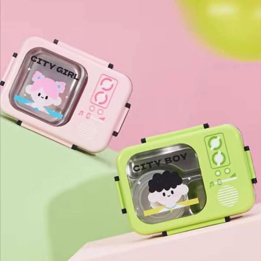 City Boy & City Girl Cartoon Lunch Box | Cute & Durable Food Container