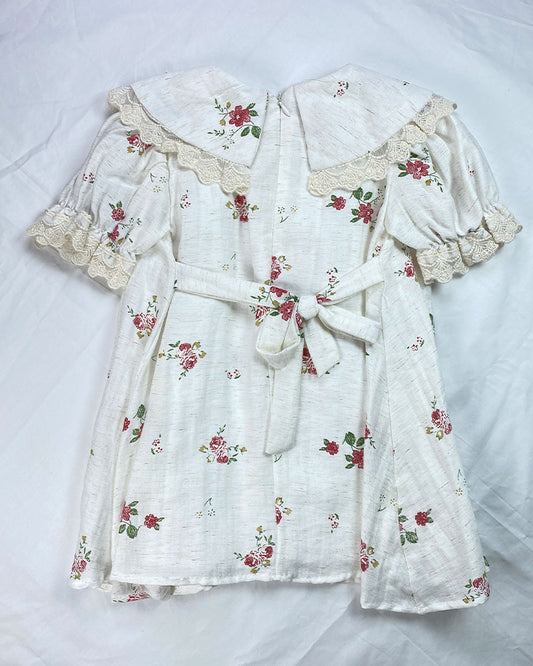 Floral Baby Frock with Cherry Appliqué & Lace Detailing