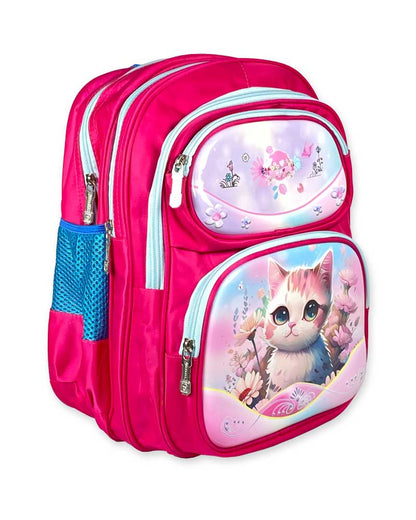 Cute Kitten Print Pink School Backpack for Girls