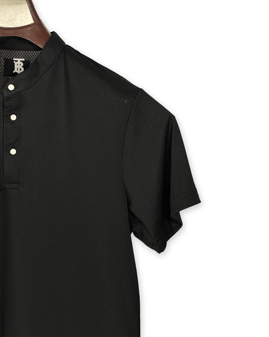 Men’s Black Mandarin Collar Dri Fit Shirt – Sleek, Minimalist Style for Modern Wardrobes