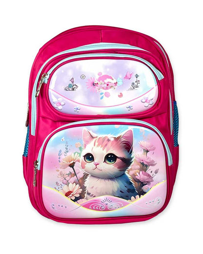 Cute Kitten Print Pink School Backpack for Girls