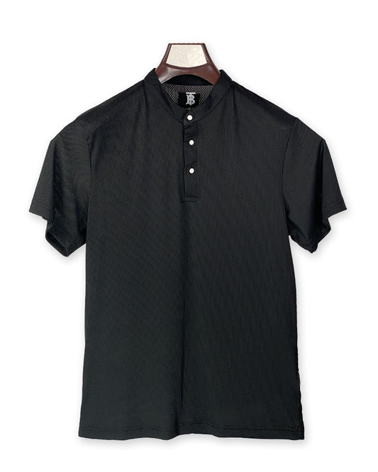 Men’s Black Mandarin Collar Dri Fit Shirt – Sleek, Minimalist Style for Modern Wardrobes