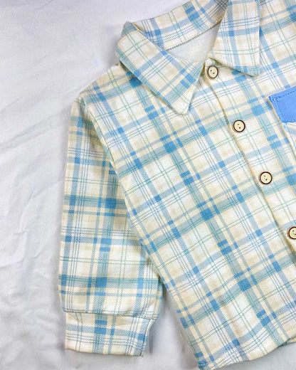 Boys’ Casual Check Set – Blue & Grey