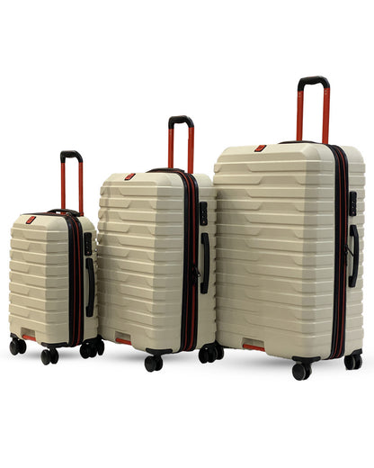 Cream Hard Shell Luggage Set – Stylish Travel Trolleys with Red Accents