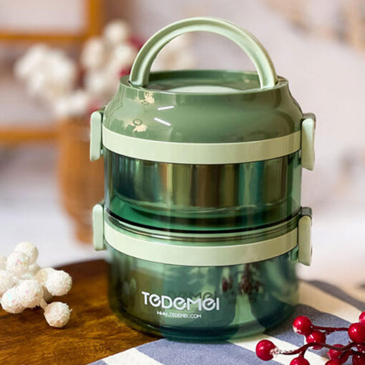 TEDEMEI Double Layer Stainless Steel Lunch Box with Handle