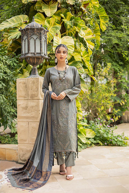 Dr.Haris Embroidered Doriya 3 piece suit With Fancy Shawl - Winter