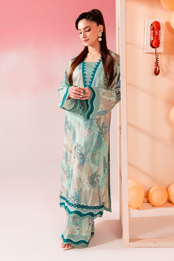 Ladies Printed Embroided Lawnn Suit by Nureh