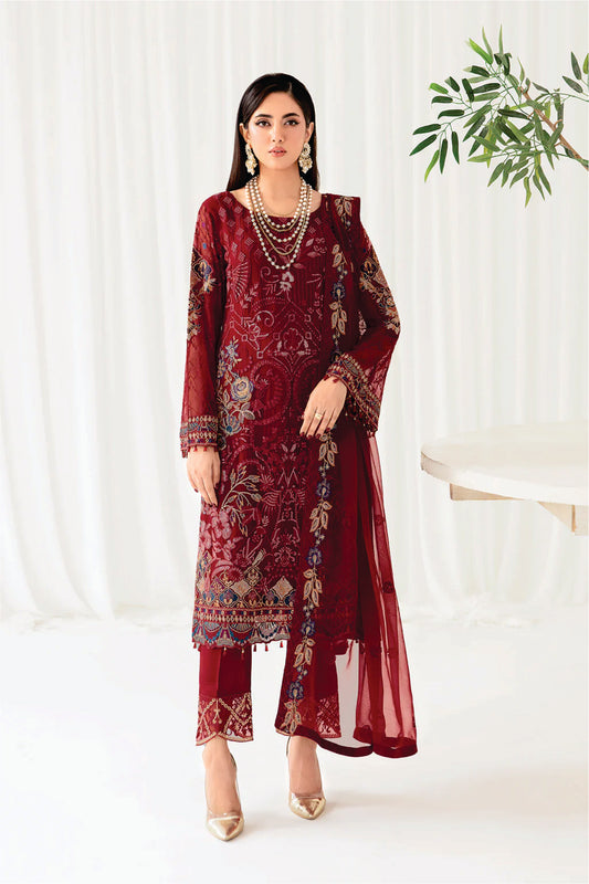 Ladies EMBROIDERED Chiffon Suit RANGOON by Ramsha