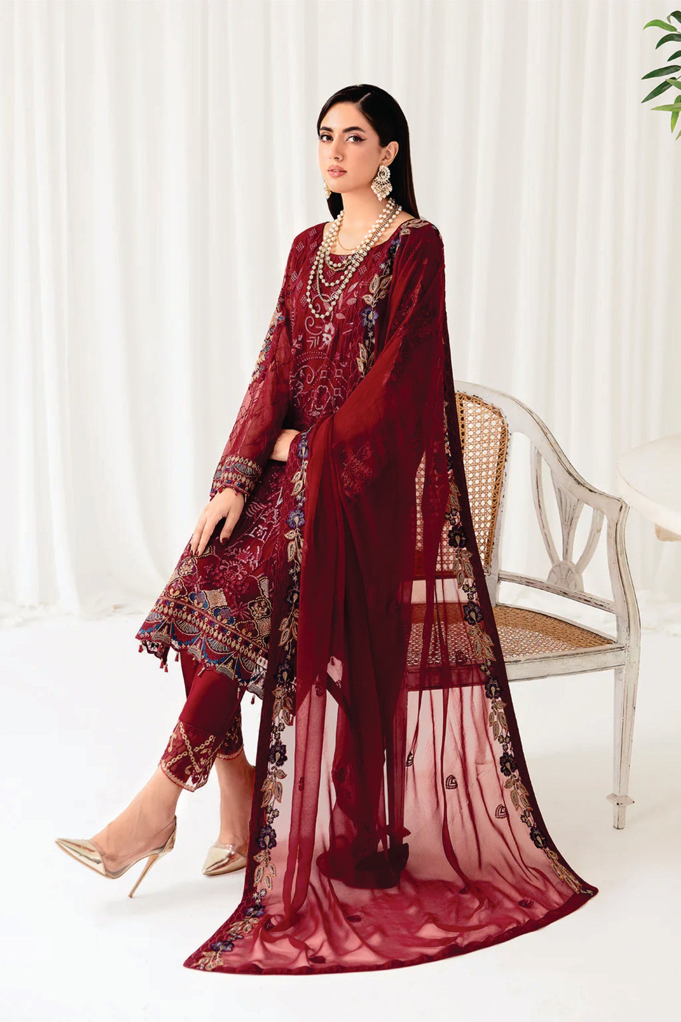 Ladies EMBROIDERED Chiffon Suit RANGOON by Ramsha