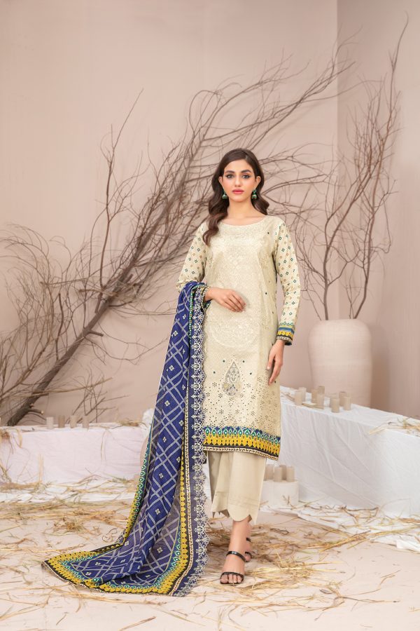 Ladies Unstitched Embroibered Lawn Suit by Tawakkal Fabrics