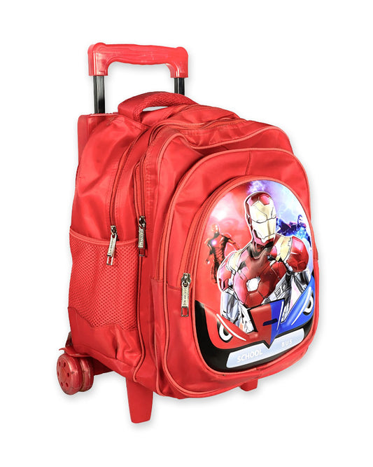 3D Print Superhero Trolley Backpack for Boys – Red Rolling School Bag with Cartoon Design