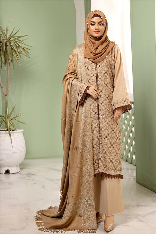 Gul e Zarki 3pc Embroidered Whool Touch Pashmina with Kingarri Shawl by Riaz art